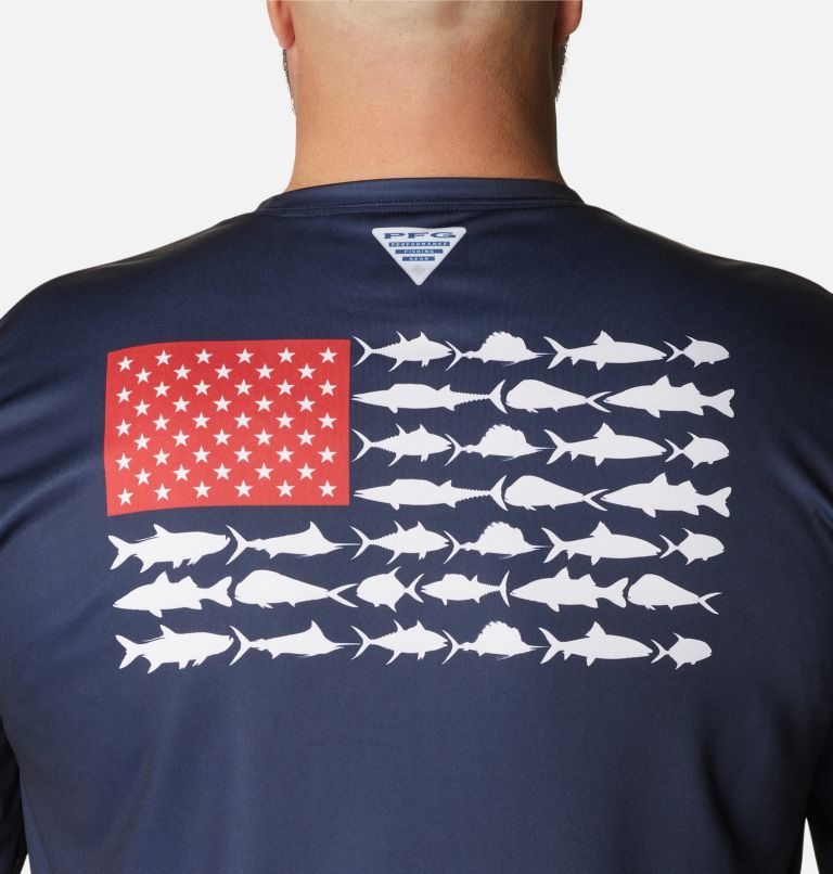 Hanorace Columbia PFG Terminal Tackle Fish Flag Long Sleeve Barbati Bleumarin | Plus Size QDM90AZQS